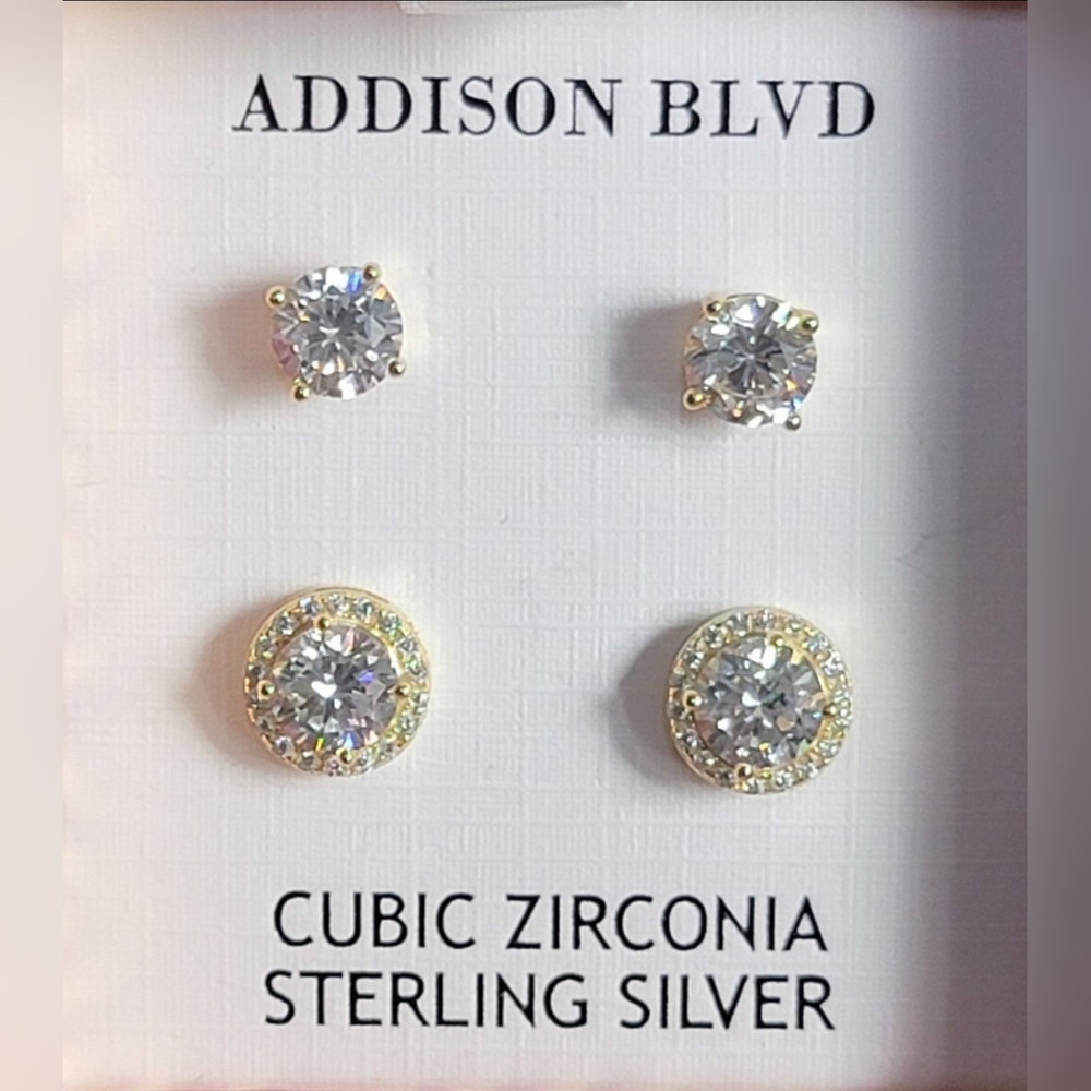 ADDISON Cubic Zirconia Silver Stud Earrings 2 Pairs